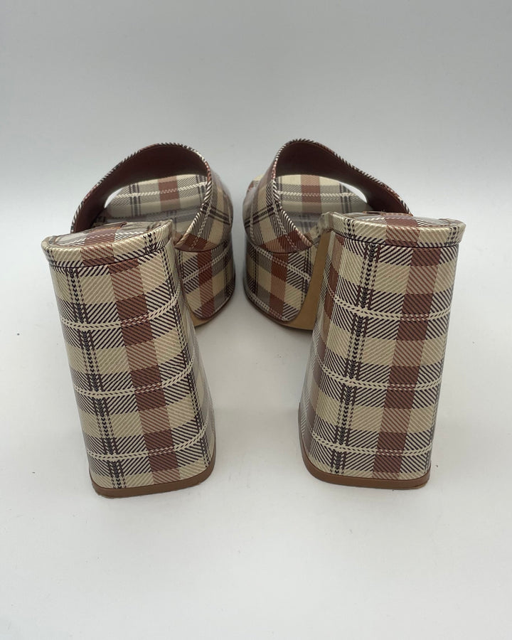 Brown Plaid Print Mule - Size 9