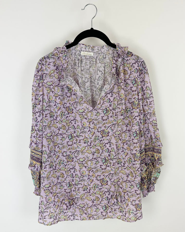 Lavender and Floral Printed Blouse - Size 4/6