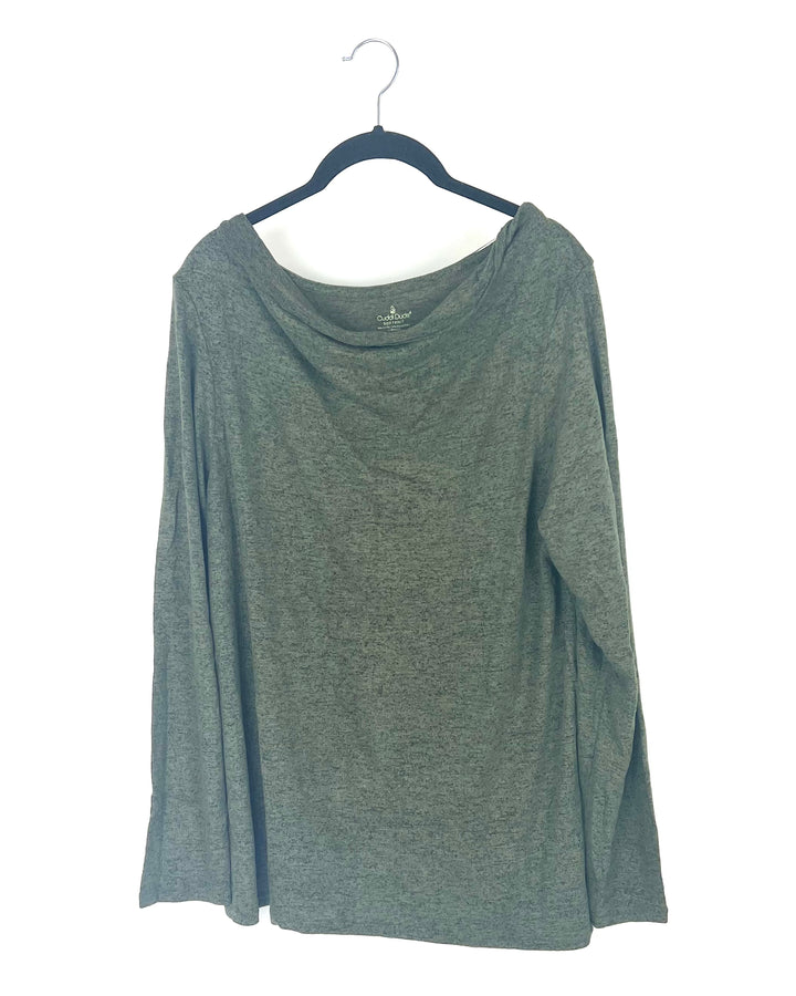 Army Green Cowl Neck Lounge Top - Large