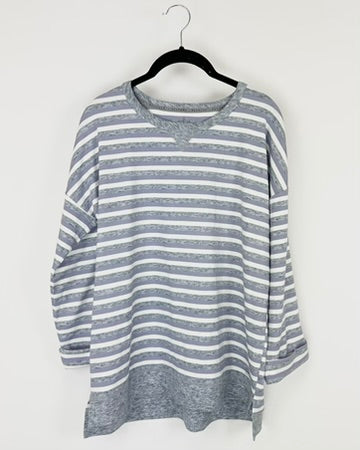 Grey White and Purple Striped Top - Small