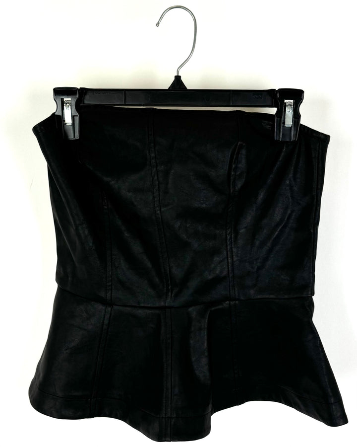 Black Faux Leather Strapless Peplum Top - Size 4