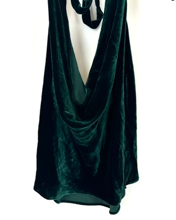 Dark Green Velvet Cowl Neck Top - Small