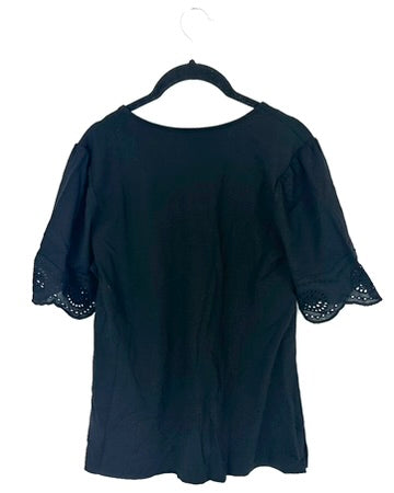 Black T-Shirt with Eyelet Details - Small