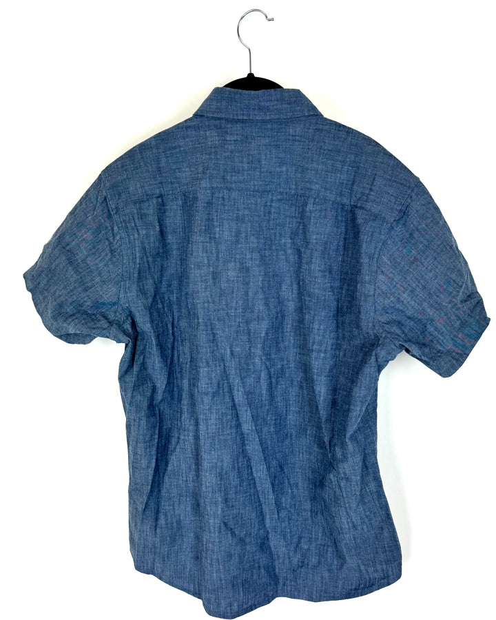 MENS Heathered Blue Collared Shirt - Medium