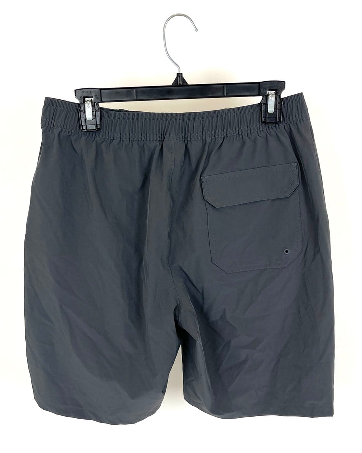 MENS Dark Gray Swim Shorts With White Squid Design - Small