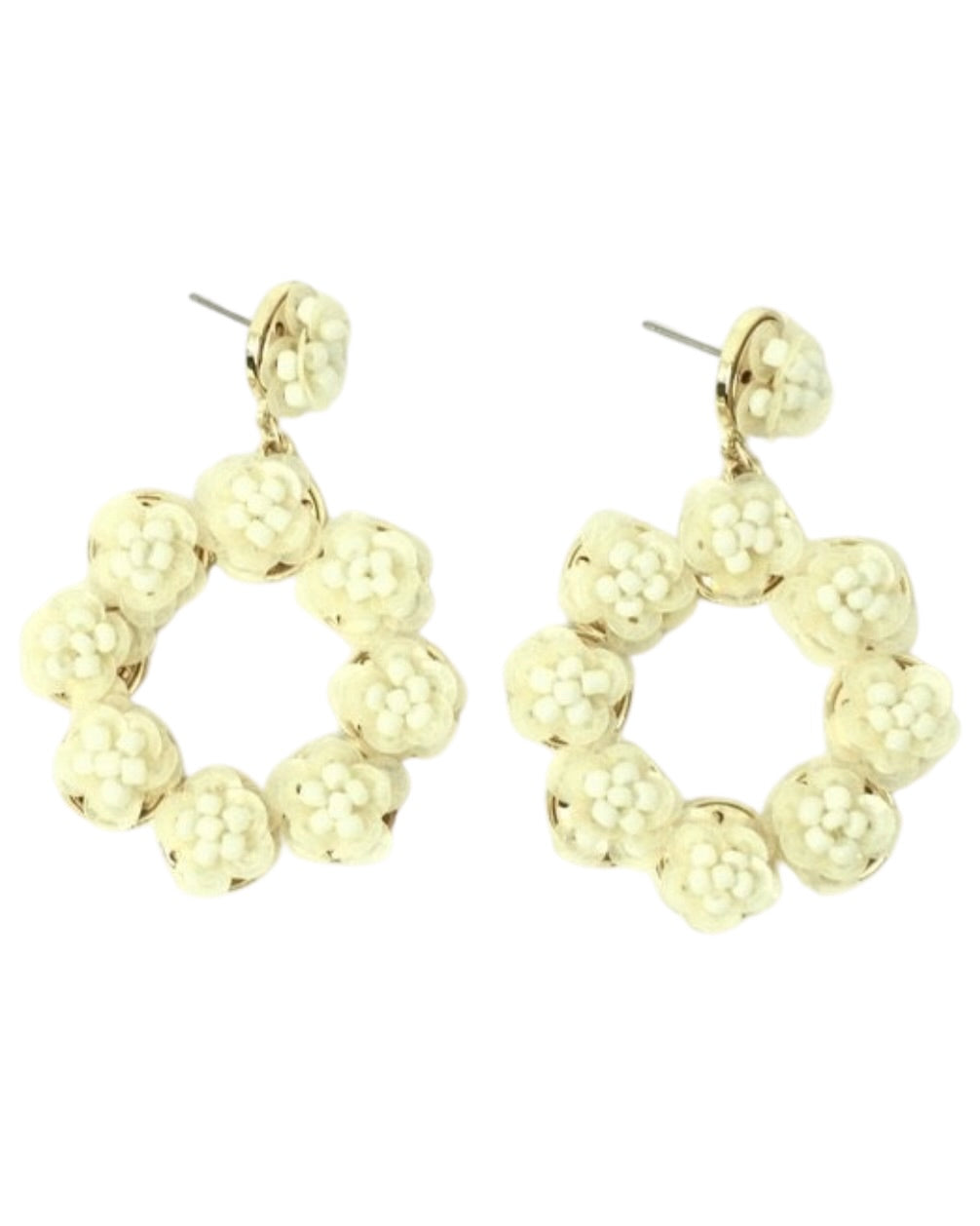 White and Gold Flower Dangle Earrings