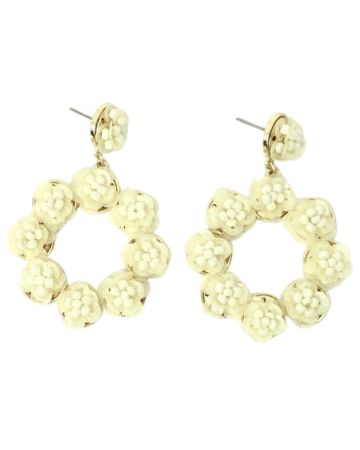 White and Gold Flower Dangle Earrings