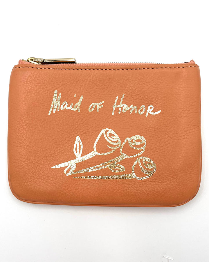 Peach Maid of Honor Pouch with Gold Foil Embossing