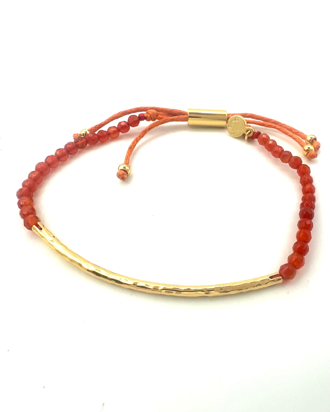 Orange Beaded Rope Bracelet With Gold Bar