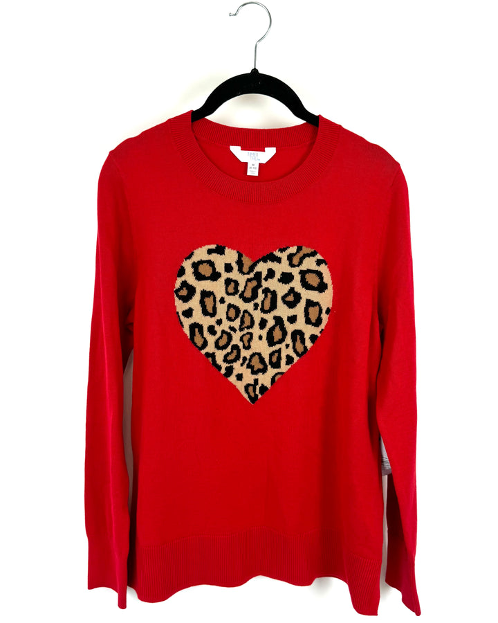 Red Cheetah Heart Print Sweater - Size 4/6