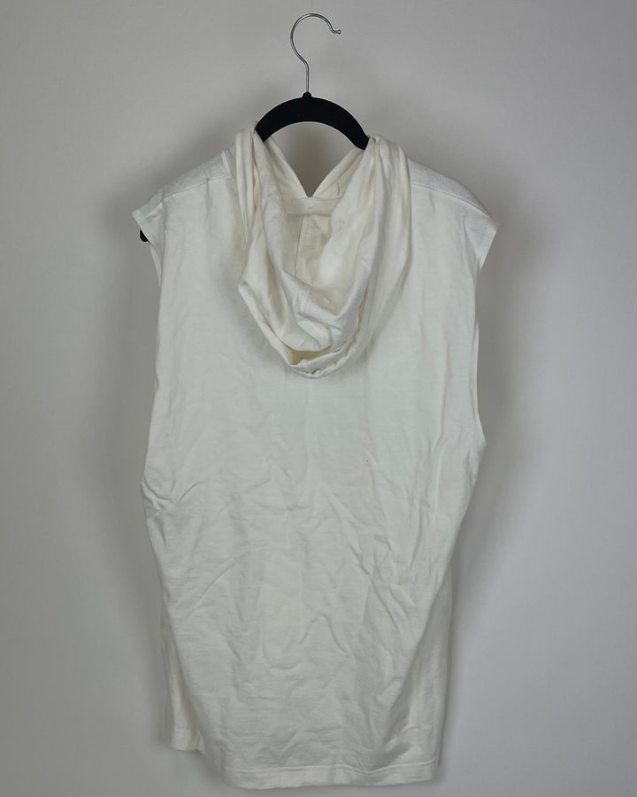 MENS White Muscle Sleeveless Hoodie - Medium