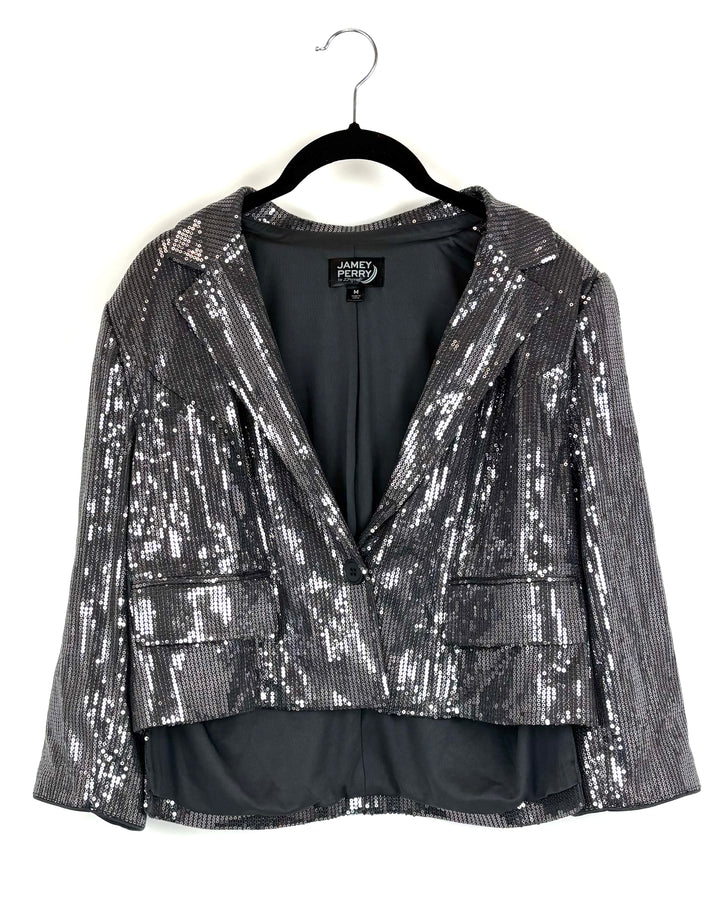 Wheelchair Adaptive Silver Gray Sequin Cropped Blazer - Size 8/10