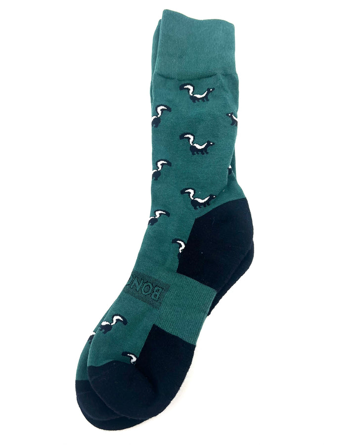 MENS Dark Green Skunk Crew Sock - One Size Fits Most