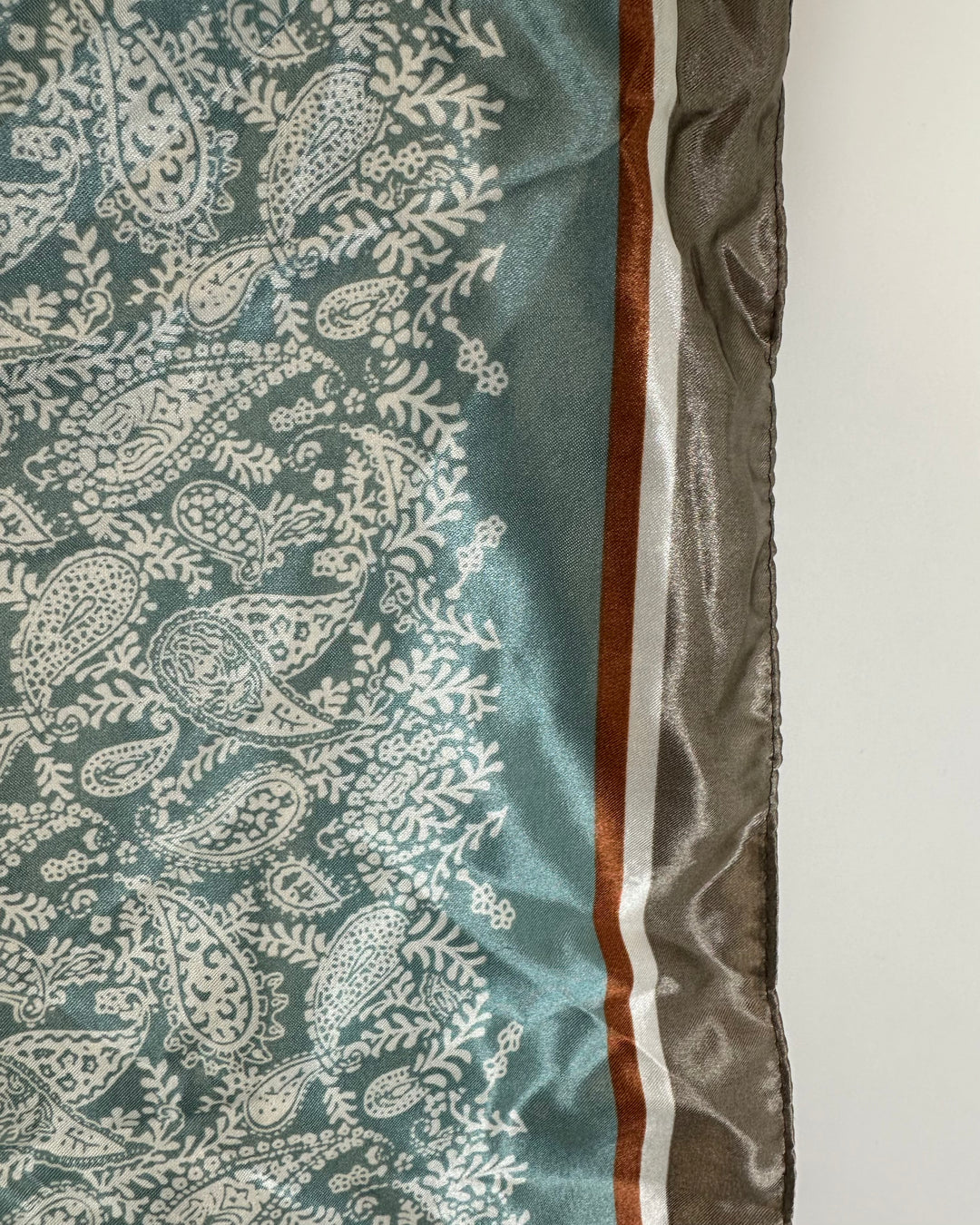 Blue Paisley Scarf with Amber, White, and Brown Border