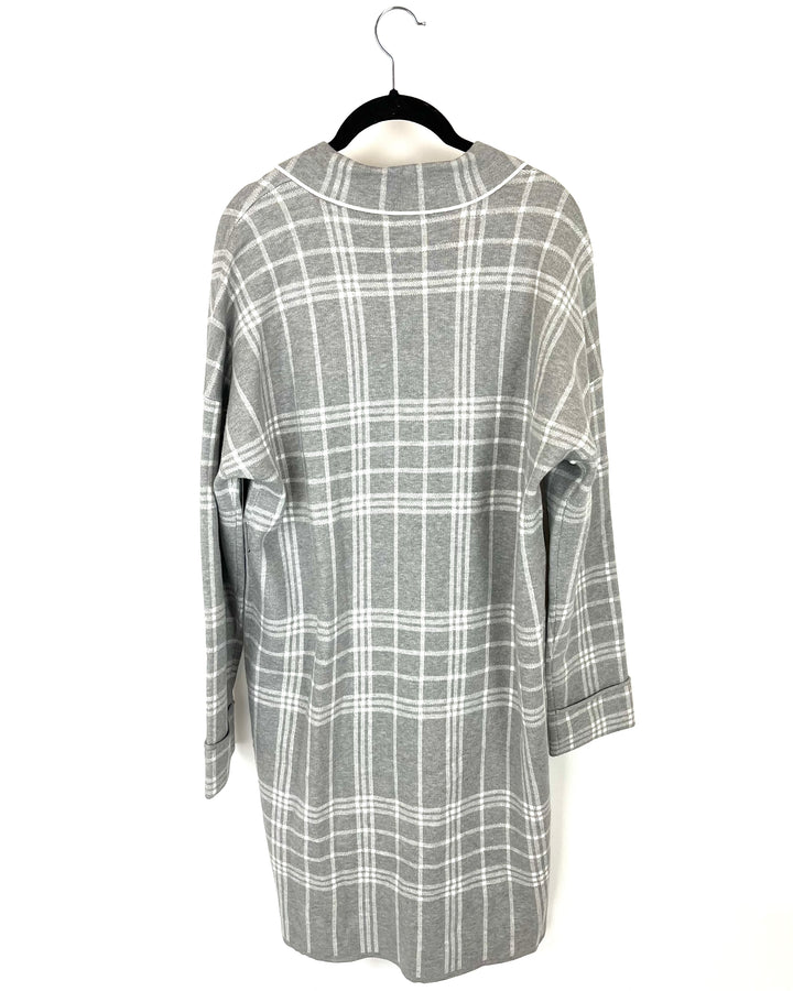 Grey And White Plaid Knit Jacket -Medium