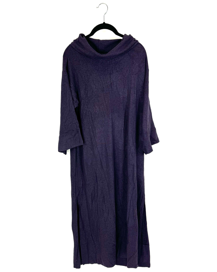 Dark Purple Lounge Dress with Draped Turtleneck - Size 4/6