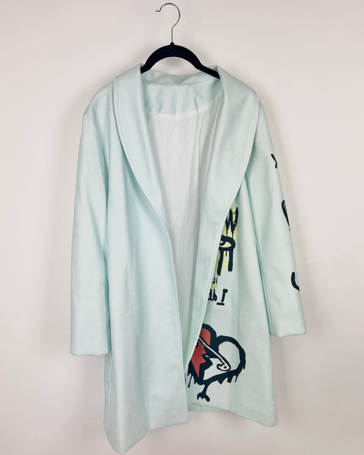 Teal Graphic Print Coat - Small