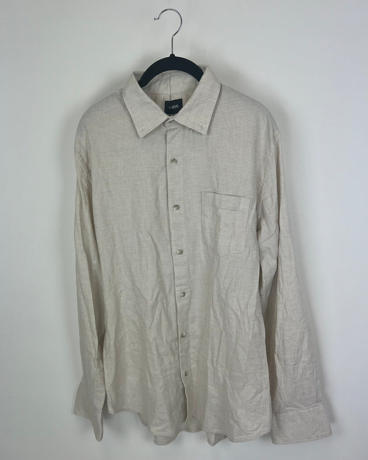 MENS Tan And White Checkered Long Sleeve Shirt - Large