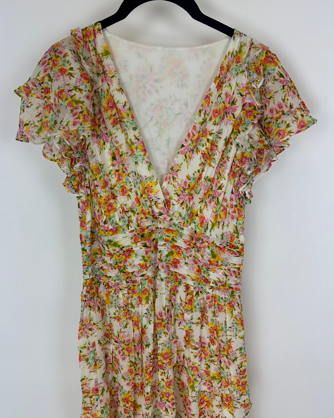 White & Multicolor Watercolor Floral Maxi Dress - Size 4/6