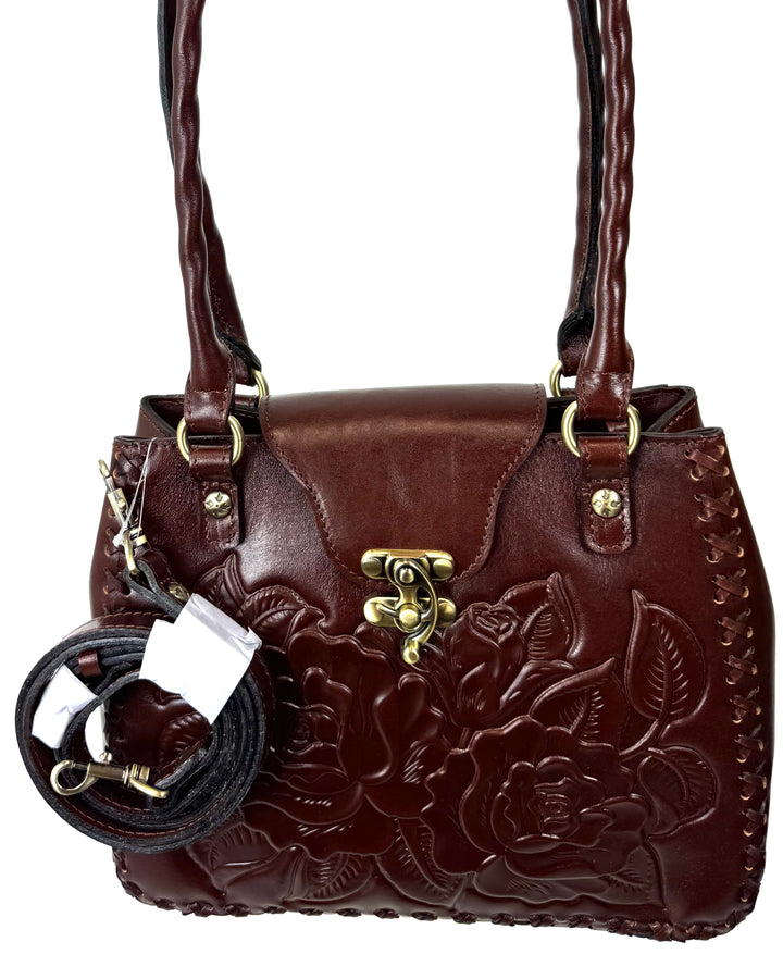 Dark Maroon Embossed Leather Shoulder Bag