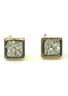 Gold Square Studs with Textured Silver Design