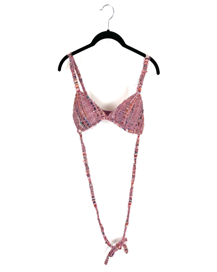 For Love & Lemons Pink Colorful Tweed Bralette Top - Small