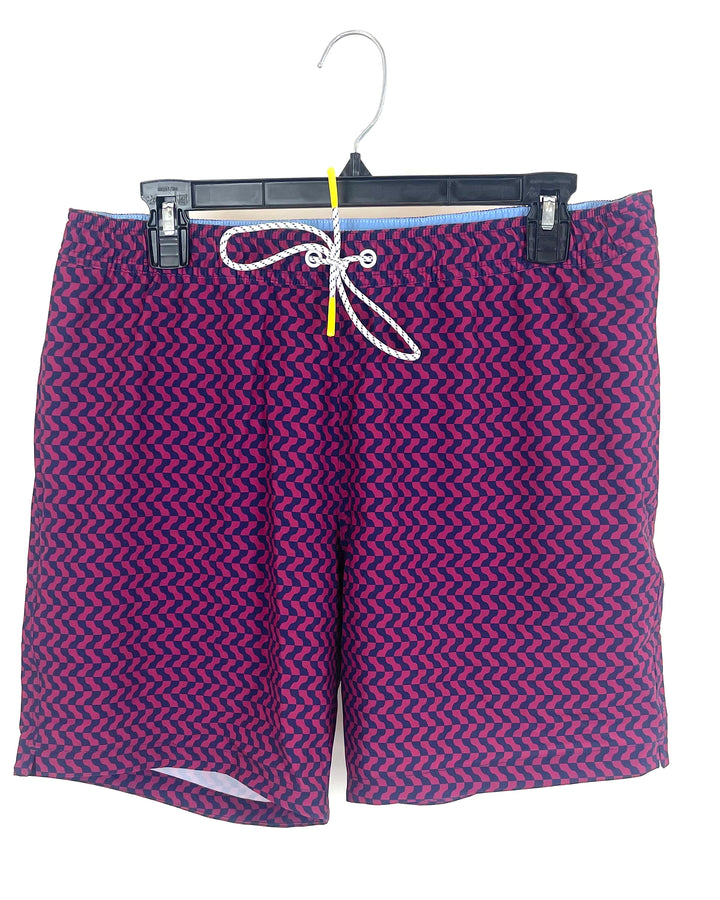 MENS Maroon and Navy Print Swim Shorts - Medium