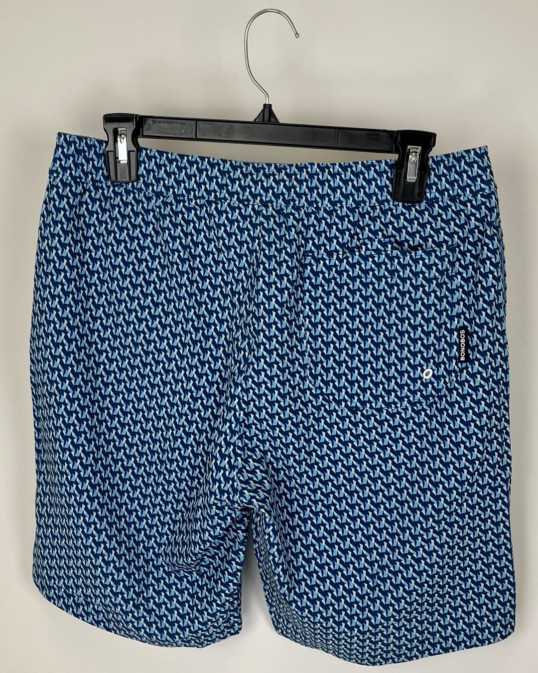 MENS Navy, Sky Blue, and White Abstract Swim Shorts - Medium