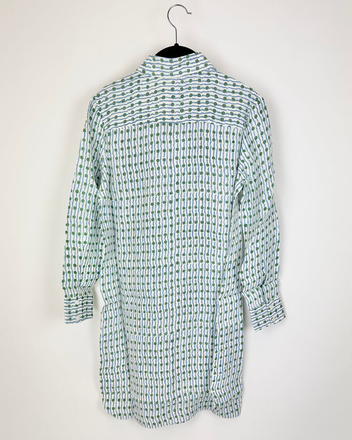 Blue, Green And White Geo Print Linen Dress - Size 0/2 and 12/14