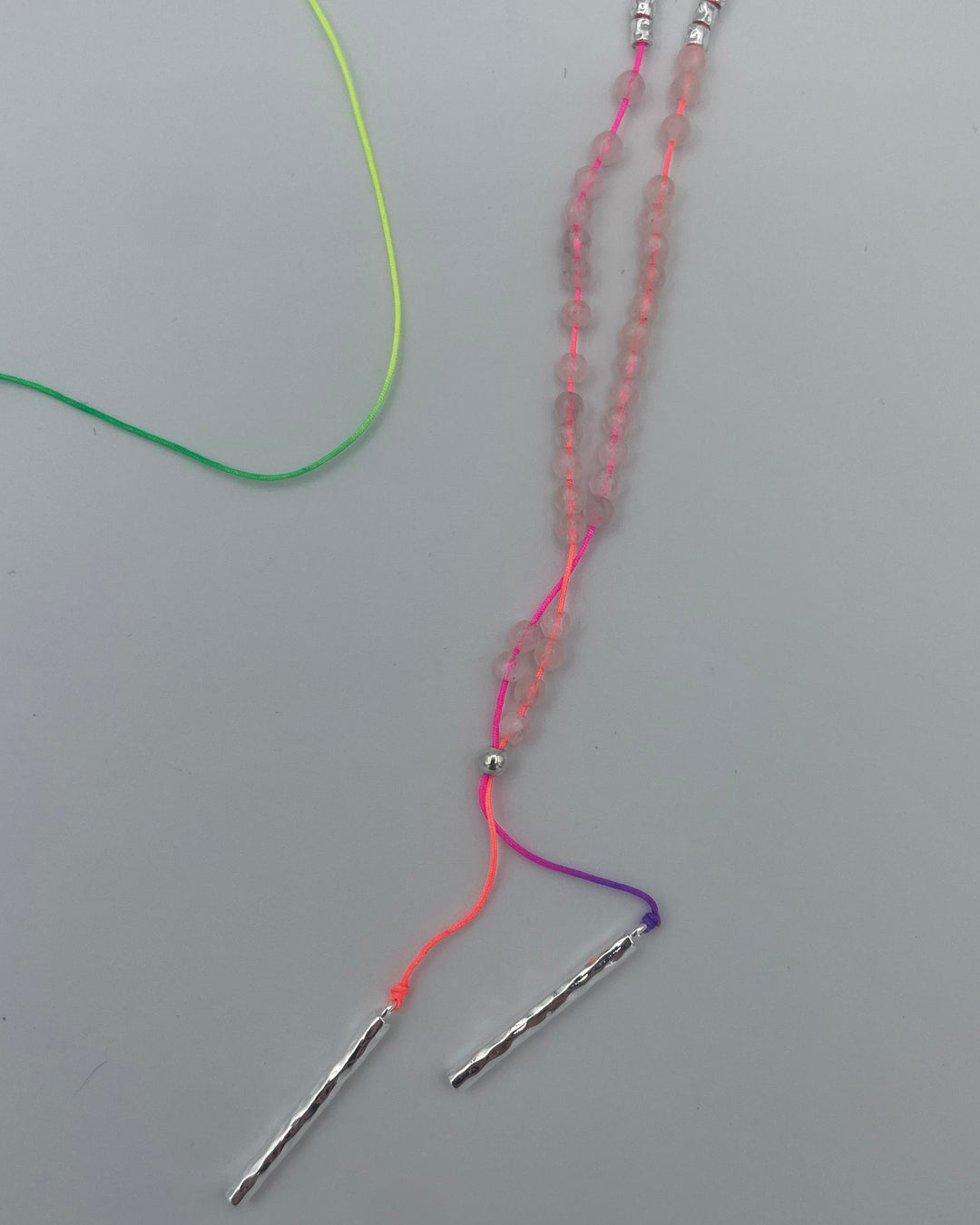 Rainbow String Necklace With Silver Beads