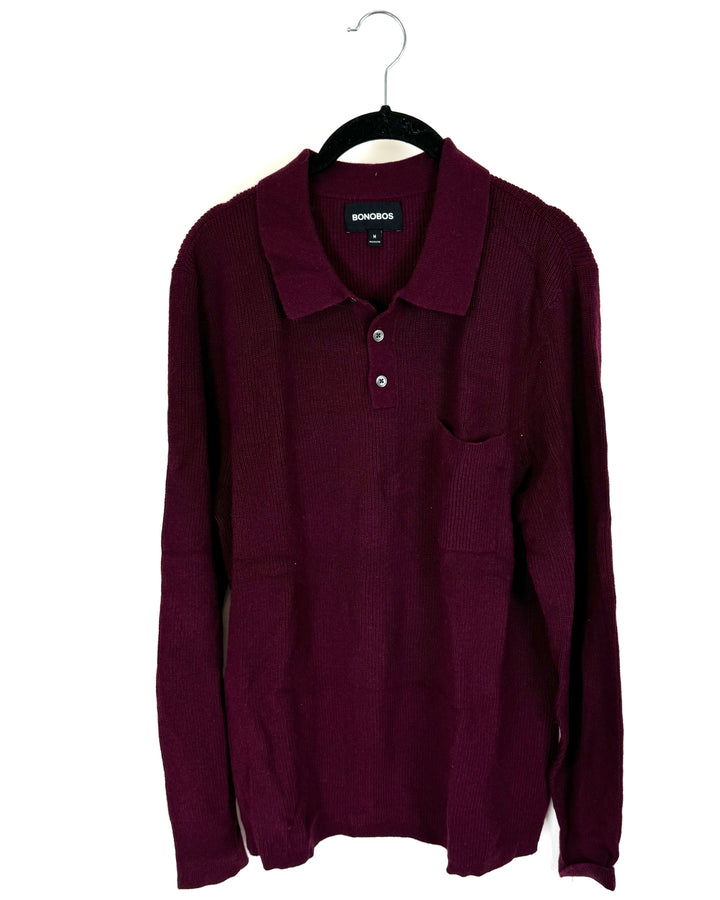 MENS Maroon Button Up Sweater - Medium