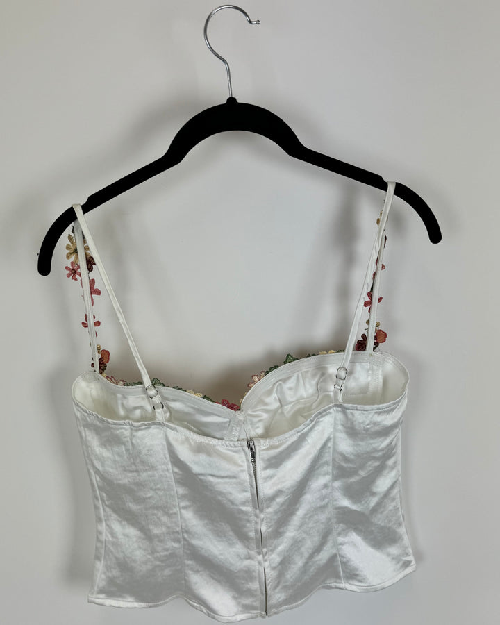 Princess Polly White Floral Crop Top - Size 8