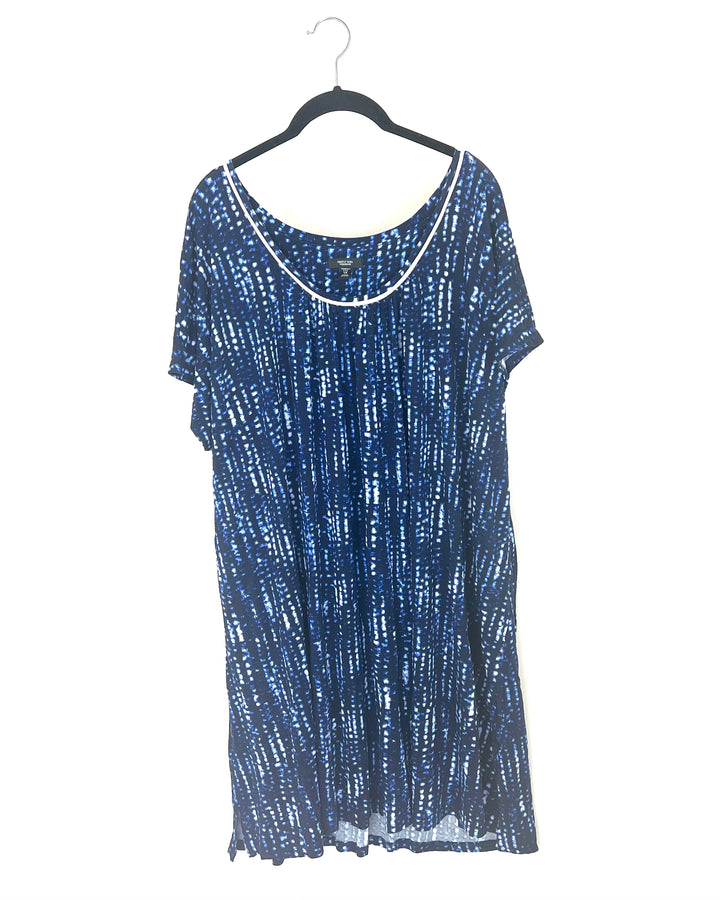 Navy Blue Abstract Pattern Nightgown - 1X