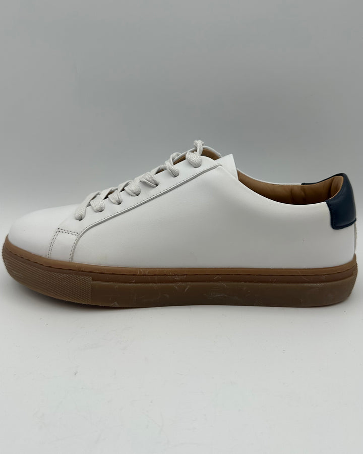 MENS White and Navy Leather Sneakers - Size 6.5