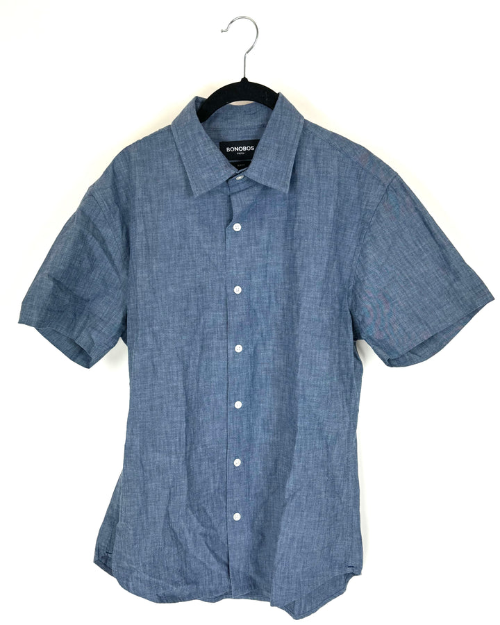 MENS Heathered Blue Collared Shirt - Medium