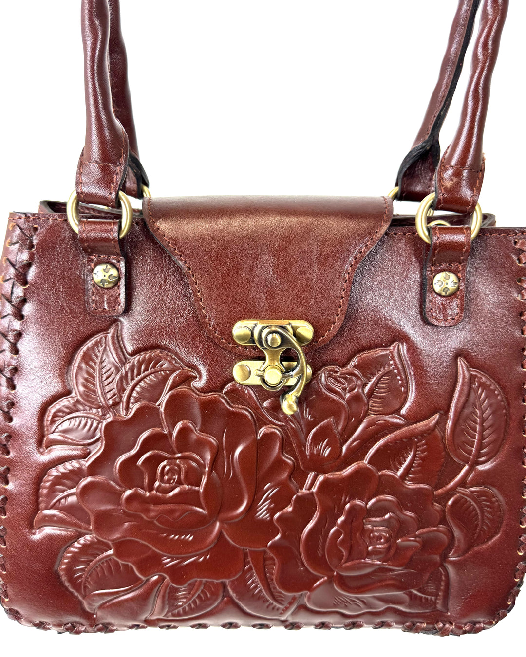 Dark Maroon Embossed Leather Shoulder Bag