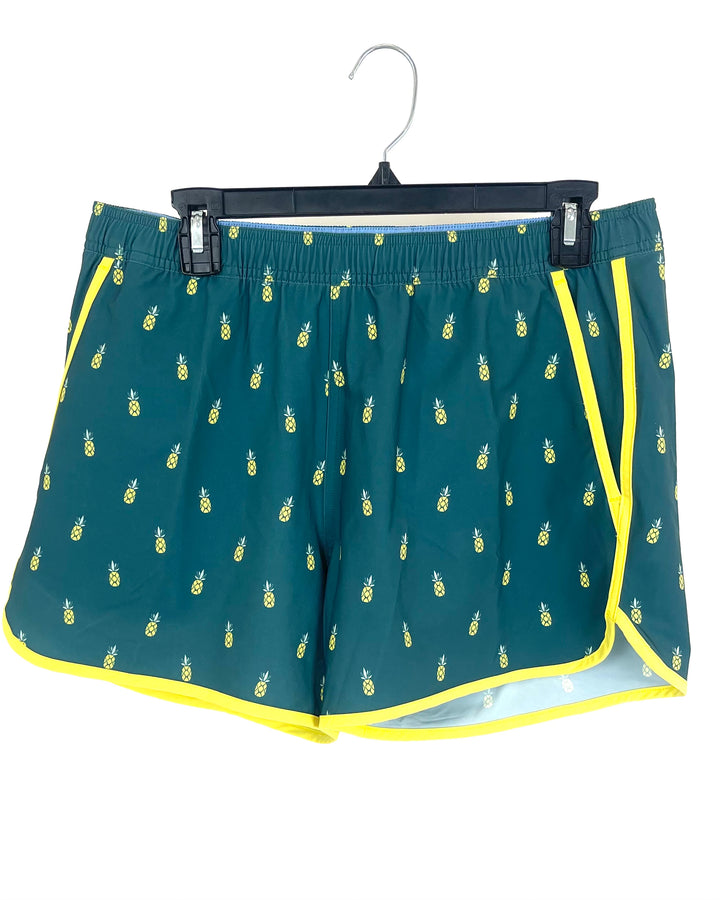 MENS Green Pineapple Print Swim Shorts - Medium