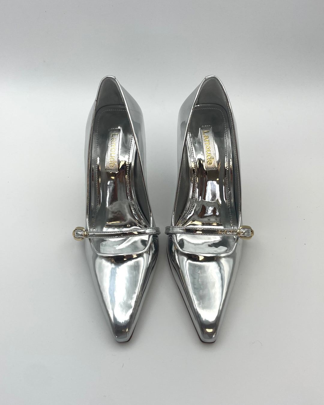 Silver Mirrored Leather Stiletto Heel - Size 6.5