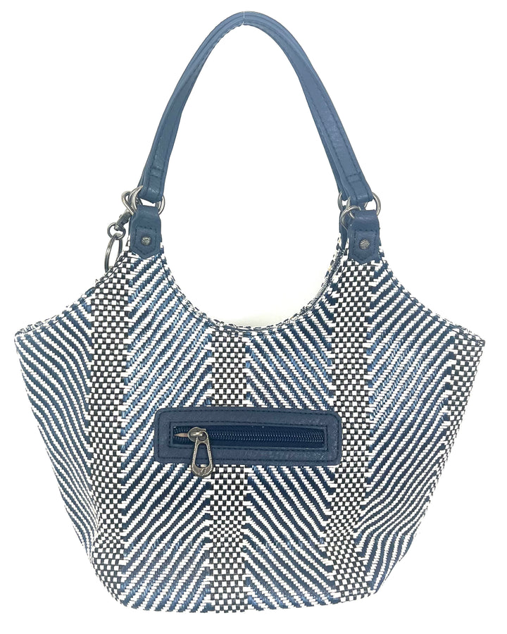 Navy Blue And Cream Woven Mini Tote