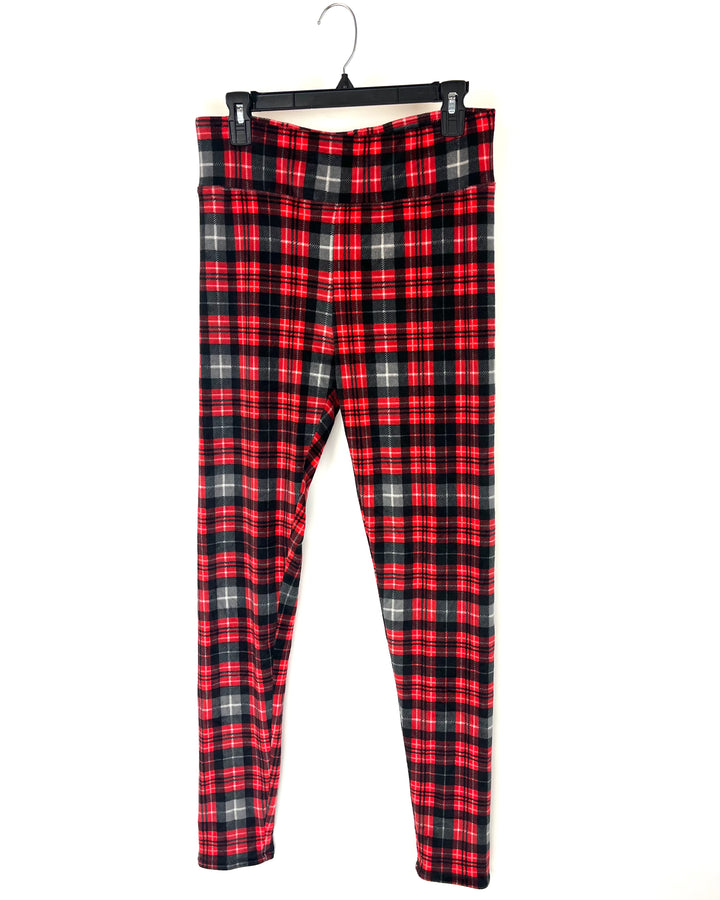 Red Plaid Fleece Leggings - Size 8/10