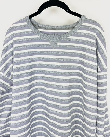 Grey White and Purple Striped Top - Small