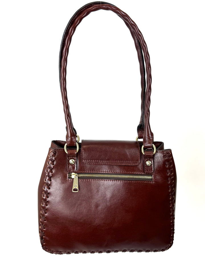 Dark Maroon Embossed Leather Shoulder Bag