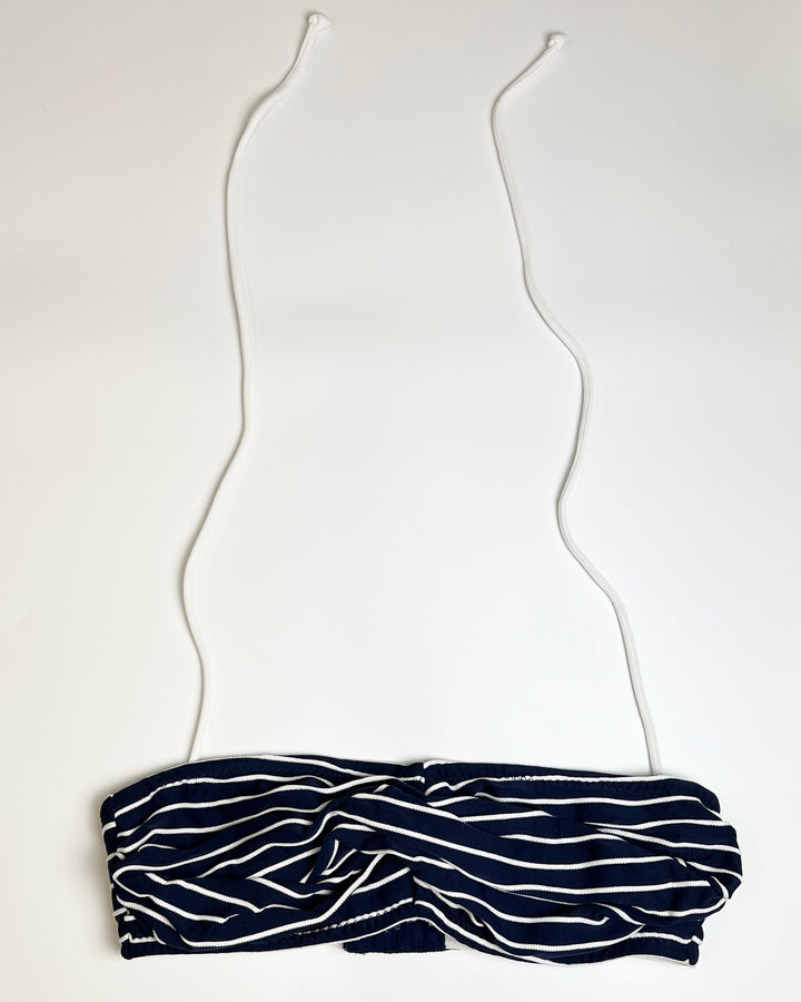 Navy Blue and White Striped Swim Top - Small