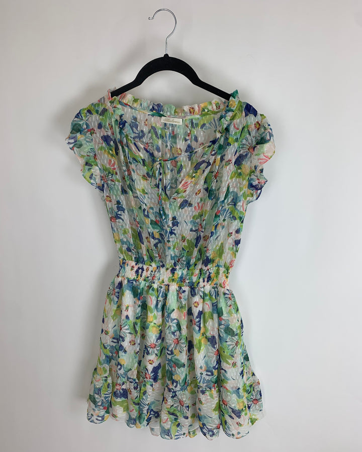 Sheer Floral Watercolor Mini Dress - Size 4/6