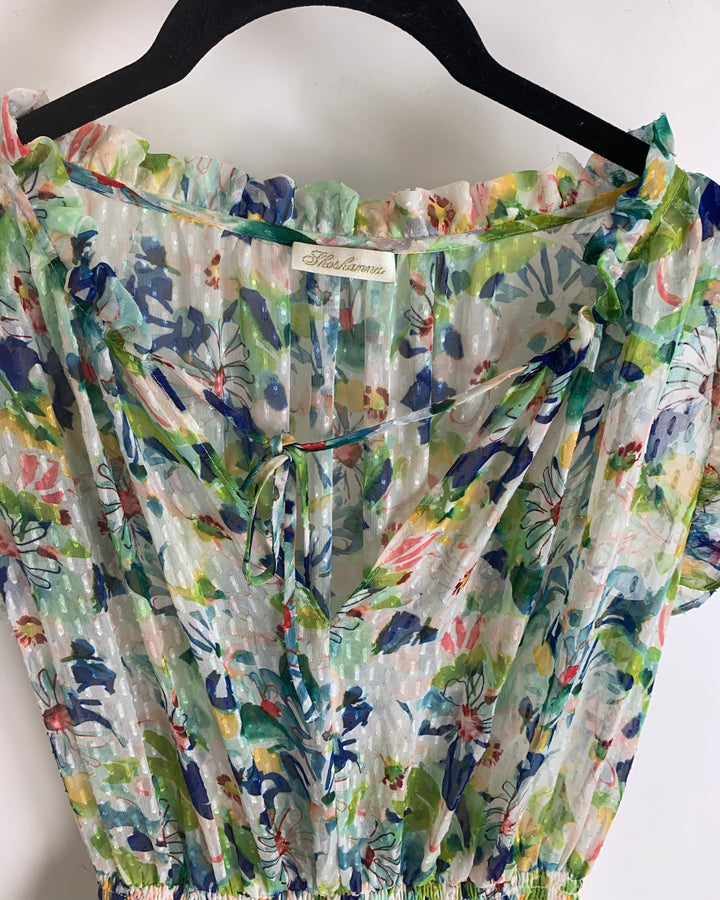 Sheer Floral Watercolor Mini Dress - Size 4/6