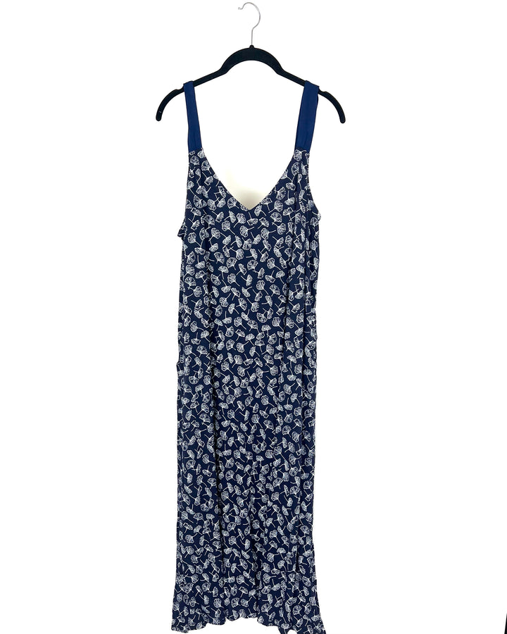 Blue and White Floral Long Lounge Dress - 1X