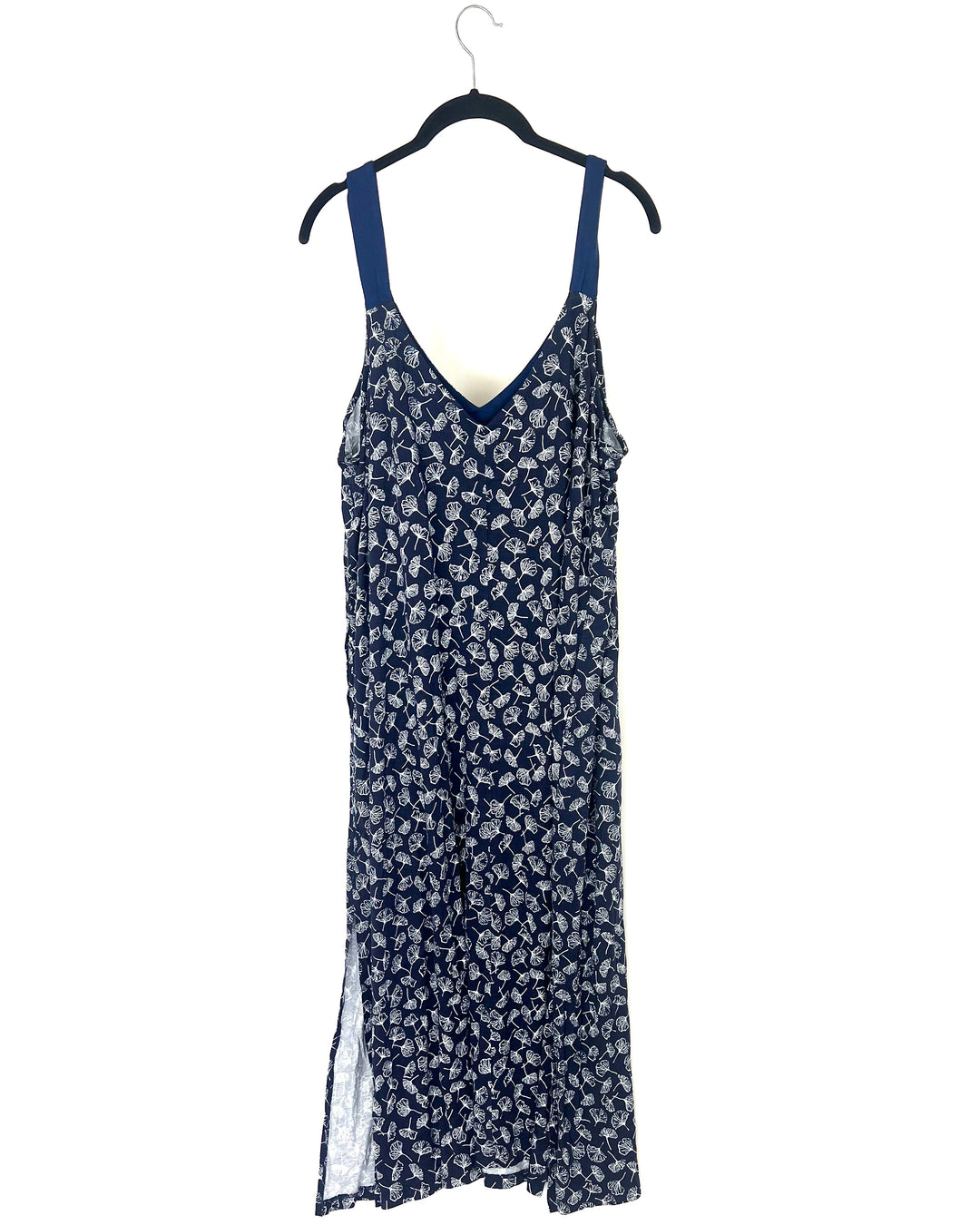 Blue and White Floral Long Lounge Dress - 1X