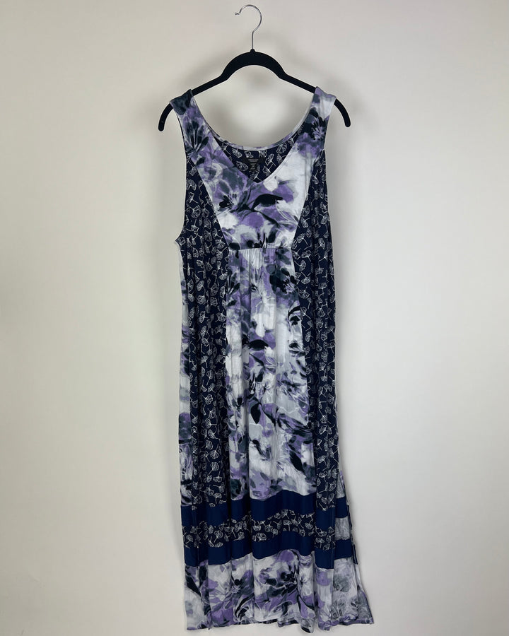 Navy Blue Dandelion and Watercolor Loungewear Dress - 1X