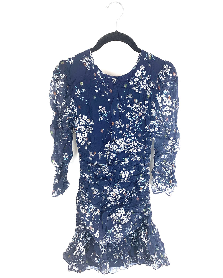 Navy Blue and White Floral Cocktail Dress - Size 00