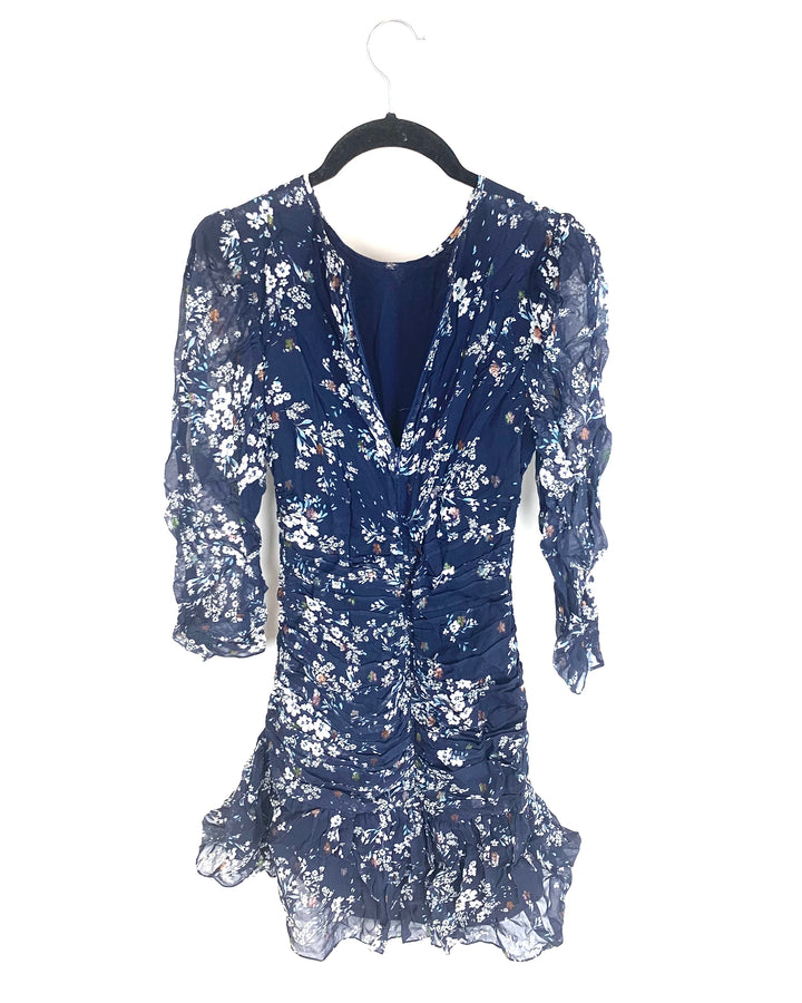 Navy Blue and White Floral Cocktail Dress - Size 00